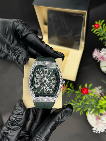 Denvosi Luxury Diamond Studded Strap Men’s Watch Elegant Durable Stylish Premium Choice For Parties Daily Wear And Special Occasions | Green