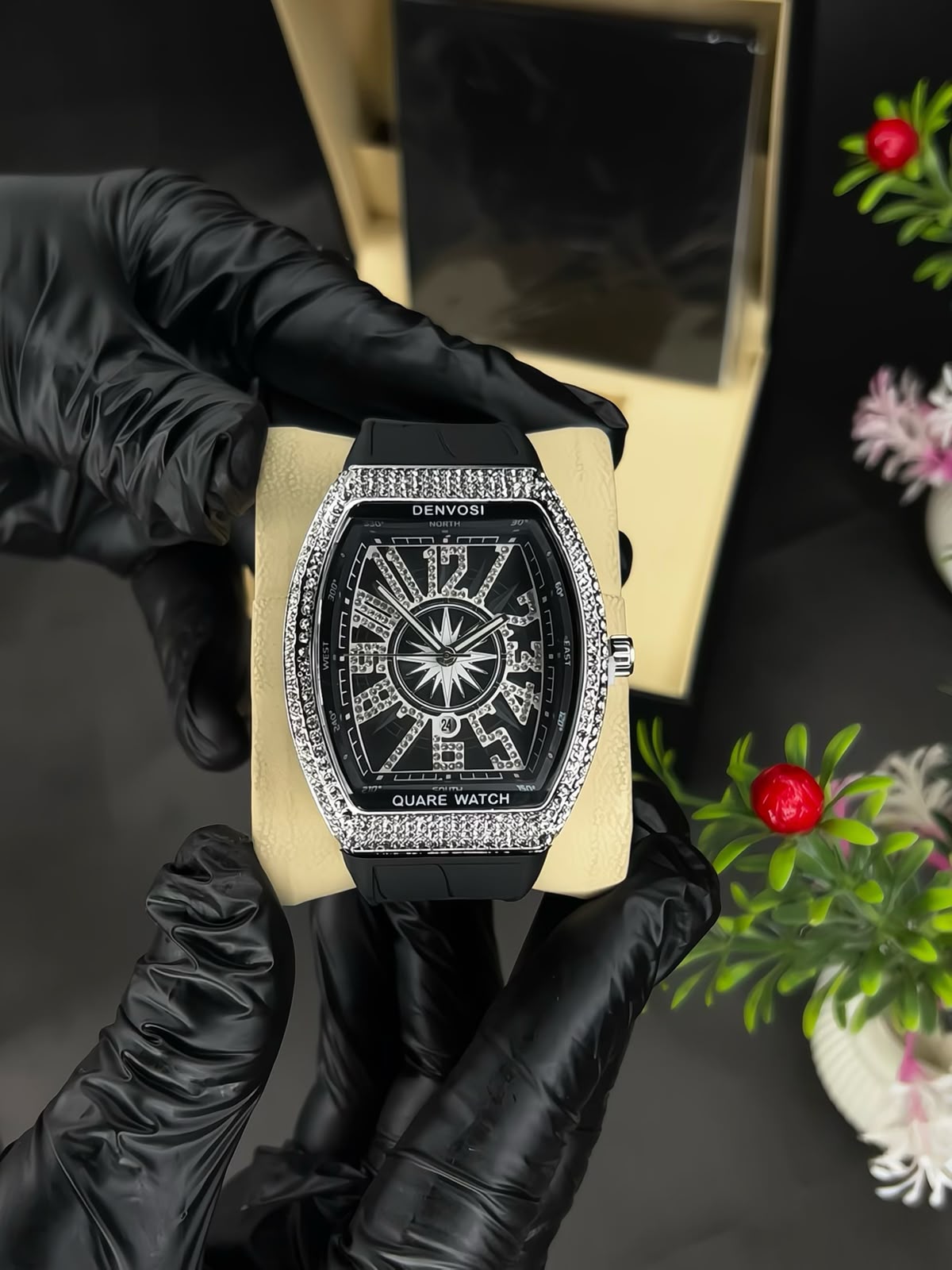 Denvosi Luxury Diamond Studded Strap Men’s Watch Elegant Durable Stylish Premium Choice For Parties Daily Wear And Special Occasions | Green