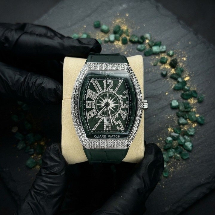 Denvosi Luxury Diamond Studded Strap Men’s Watch Elegant Durable Stylish Premium Choice For Parties Daily Wear And Special Occasions | Green