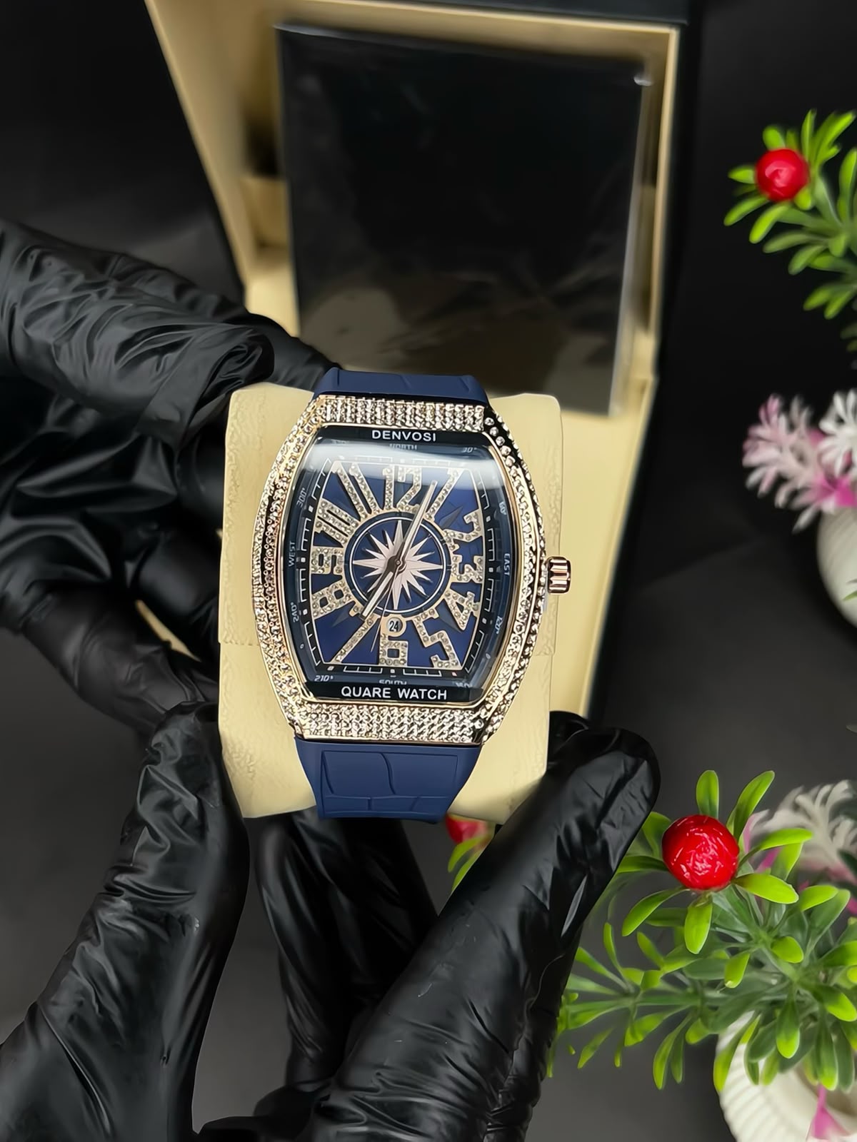 Denvosi Luxury Diamond Studded Strap Men’s Watch Elegant Durable Stylish Premium Choice For Parties Daily Wear And Special Occasions | Green